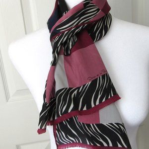 OSCAR de la RENTA Vintage SCARF Silky Animal Print Abstract Mauve White Fringe
